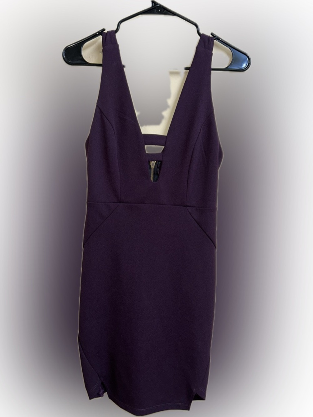 🔥5/$35🔥Charlotte Russe Deep Purple V-Neck Bodycon Mini Dress | Size S - Picture 2 of 6